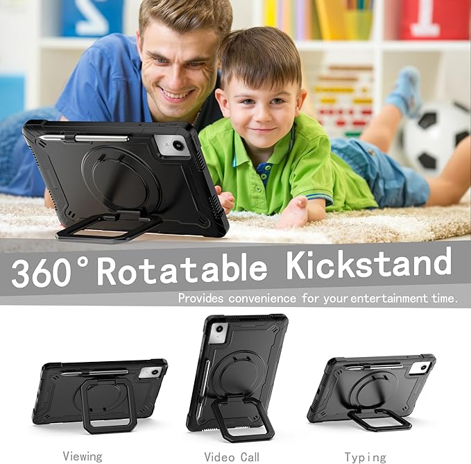 Case for Lenovo Tab M11 11 inch Tablet (TB-330FU / TB-331FC) 2024 Released - Heavy Duty Impact Resistant Case Cover with Rotating Ring Stand (Black/Black)