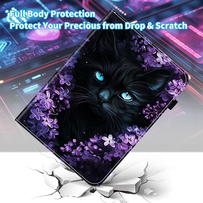 Case for Samsung Galaxy Tab A9 Plus/A9+ 5G 11 Inch 2023 Model (SM-X210/X216/X218),Card Slot PU Leather TPU Case Pen Holder Auto Wake Sleep,Cute Flower Cat