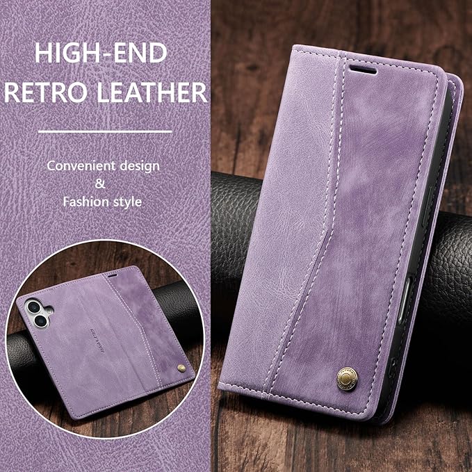 QLTYPRI for iPhone 16 Plus Case Wallet with Card Holder, Vintage PU Leather Kickstand Magnetic Closure Shockproof Folio Book Cover Case for iPhone 16 Plus - Retro Purple