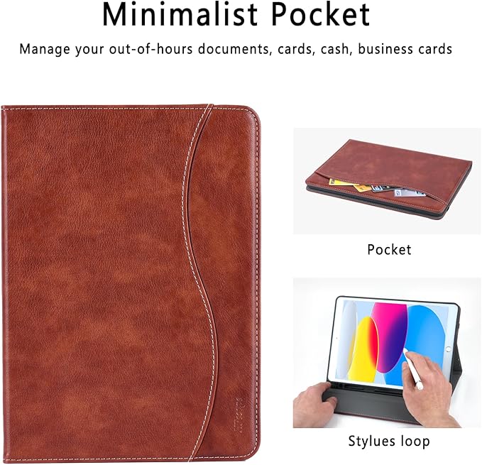 HFcoupe for iPad A16 11th / 10 Gen Case (2025 11 inch & 2022 10.9), Multi-Angle Viewing Stand Folio Cover with Magnetic Closure & Pocket, Auto Sleep/Wake Protective Folio, Tan