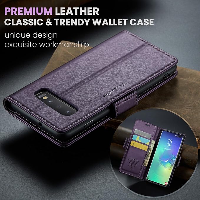 Case for Samsung Galaxy S10 Plus Wallet Case, RFID Blocking PU Leather Flip Folio Cover Card Holder Kickstand Shockproof Phone Case Compatible with Samsung Galaxy S10 Plus, Purple