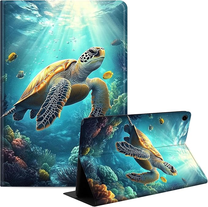 Case for Samsung Galaxy Tab A9+/A9 Plus 11” 2023 Model (SM-X210/X216/X218), Slim PU Leather Stand Cover with Auto Wake/Sleep, Multi-Angle Viewing & Shockproof, Sea Turtle