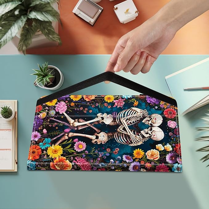 Case for Samsung Galaxy Tab A9 Plus/A9+ 5G 11 Inch 2023 Model (SM-X210/X216/X218),Card Slot PU Leather TPU Case Pen Holder Auto Wake Sleep,Flower Skull