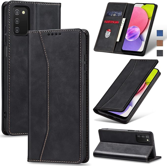 Jasonyu Flip Wallet Case for Samsung Galaxy A03s [US Version],Leather Magnetic Folio Cover with Card Holder,Kickstand - TPU Shockproof Durable Protective Phone Case,Black