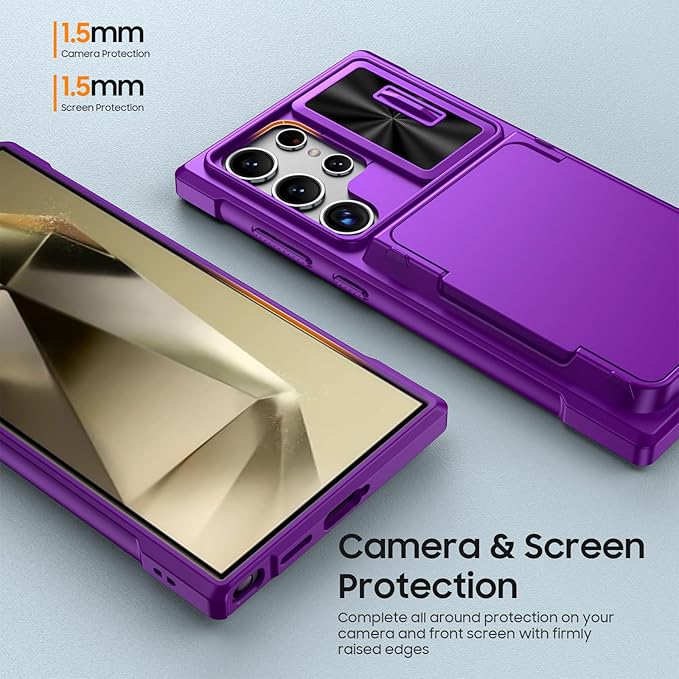 for Galaxy S24 Ultra Wallet Case with【RFID Blocking】 Card Holder & Camera Cover & Kickstand, Full Body Shockproof Wallet Case for S24 Ultra 6.8Inch 2024 for Women Men-Purple(Upgraded)