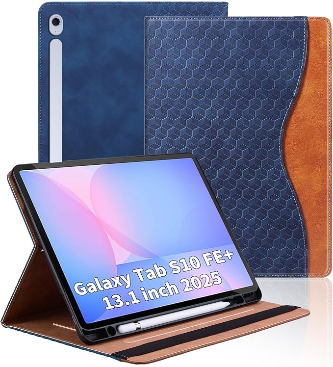 Case for Samsung Galaxy Tab S10 Fe Plus 13.1" 2025, PU Leather Folio Business Protective, Multi-Angle Viewing Stand with Front Pocket, Hand Strap for Galaxy S10 FE+ Blue