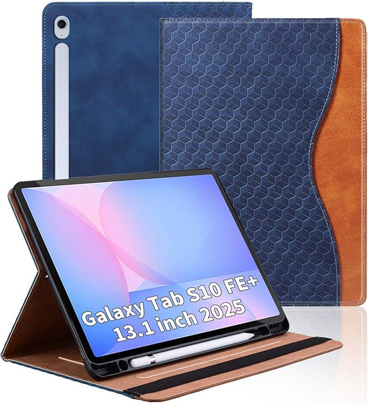 Case for Samsung Galaxy Tab S10 Fe Plus 13.1" 2025, PU Leather Folio Business Protective, Multi-Angle Viewing Stand with Front Pocket, Hand Strap for Galaxy S10 FE+ Blue