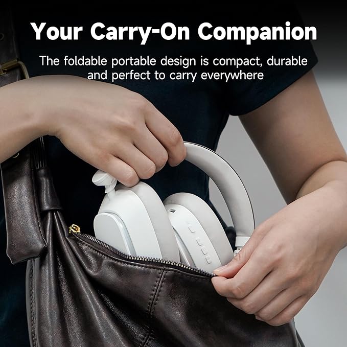 Remix 130H Playtime Bluetooth Over-Ear Wireless Headphones, ANC/ENC Active Noise Cancelling, Foldable Rotatable Lightweight Headphones with Microphone Type-C for Call Travel Sports (White)