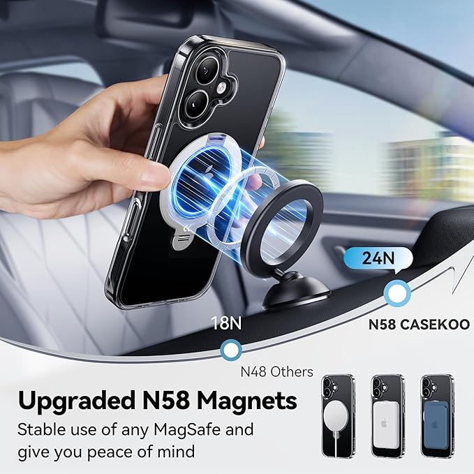 CASEKOO White Clear Designed for iPhone 17 Case with 360 Spin Magnetic Stand [Fit for MagSafe][17FT Military Protection] Slim Polished for iPhone 17 Case with Stand 6.3'', White Clear