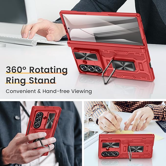 VEGO for Samsung-Z-Fold-7-Case: Z Fold 7 Case with Stand[with Slide Camera Cover & Screen Protector] Full-Body Hinge Protecion Anti-Drop Shockproof Kickstand Case for Samsung Galaxy Fold 7 2025-Red