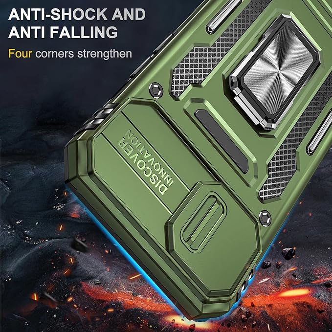 Case for iPhone 14 Plus Phone Case with Kickstand Ring Holder, with Camera Cover, with Magnetic Car Mount Function, for iPhone 14 Plus (Olive Green)