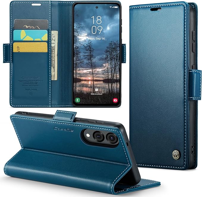 for Samsung Galaxy S25 Edge Case, Premium PU Leather Wallet Case Flip Cover with [RFID Blocking][Card Holder][Stand Function] Shockproof Protective for Samsung Galaxy S25 Edge, Blue