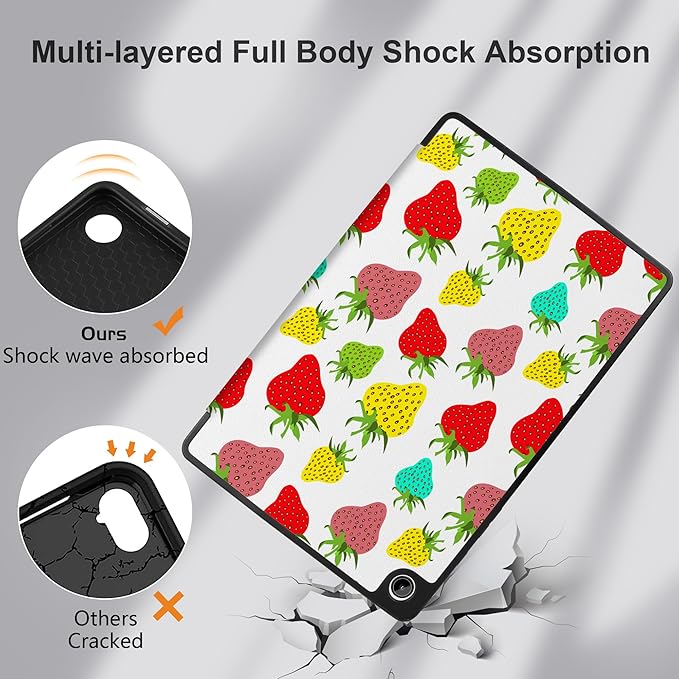 MEEgoodo Case for Samsung Galaxy Tab A9 Plus 11 inch Cover 2024 2023 with S Pen Holder,A9+ Smart Tablet Cases with Leather Trifold Stand+Soft TPU Back Shell+Smart Auto Wake/Sleep,Colorful Strawberries