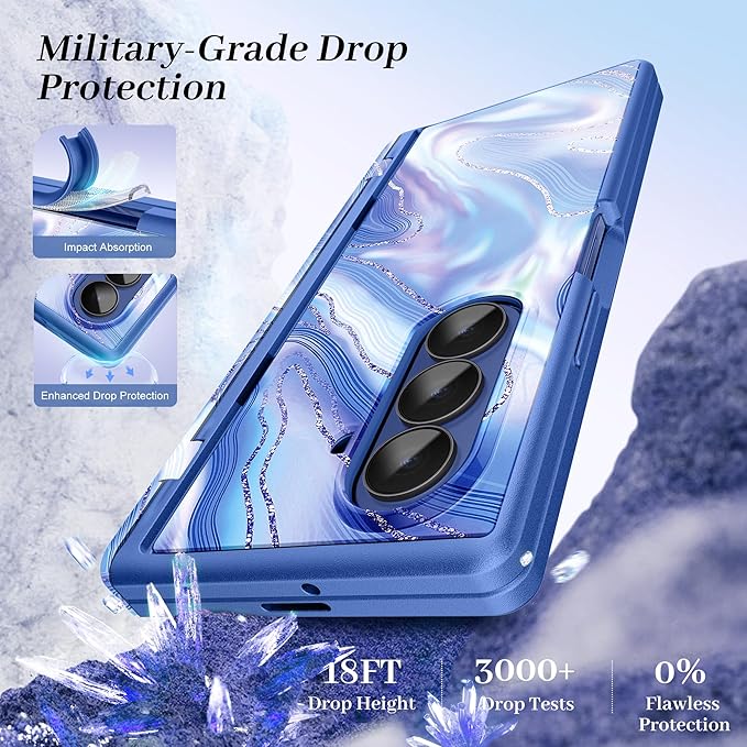 GVIEWIN for Samsung Galaxy Z Fold 7 Case Built-in HD Screen Protector [Compatible with Magsafe][Hidden Kickstand] Magnetic Full-Body Hinge Protection Slim Phone Case for Z Fold 7, Aurora/Azure Blue