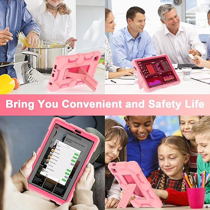 CCMAO Case for Samsung Galaxy Tab A9 Case 8.7 Inch 2023 Model (SM-X110/X115/X117), Heavy Duty Shockproof Hybrid Three Layer Protective Cover for Kids Boys Girls, Rose Gold+Rose