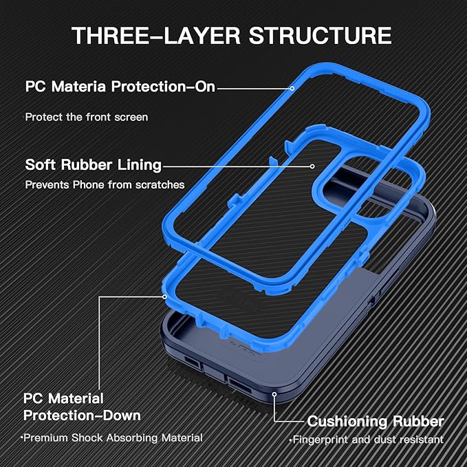 for iPhone 14 Pro Case Shockproof Dust/Drop Proof 3-Layer Full Body Protection [Without Screen Protector] Rugged Heavy Duty Cover Case for Apple iPhone 14 Pro 6.1" 2022,Navy Blue