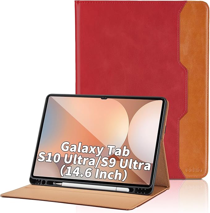 Case for Samsung Galaxy Tab S10 Ultra 2024/S9 Ultra 2023 14.6-Inch, Model SM-X920/X926B/X910/X916B, PU Leather Business Folio Cover with S Pen Holder and Pocket, Red