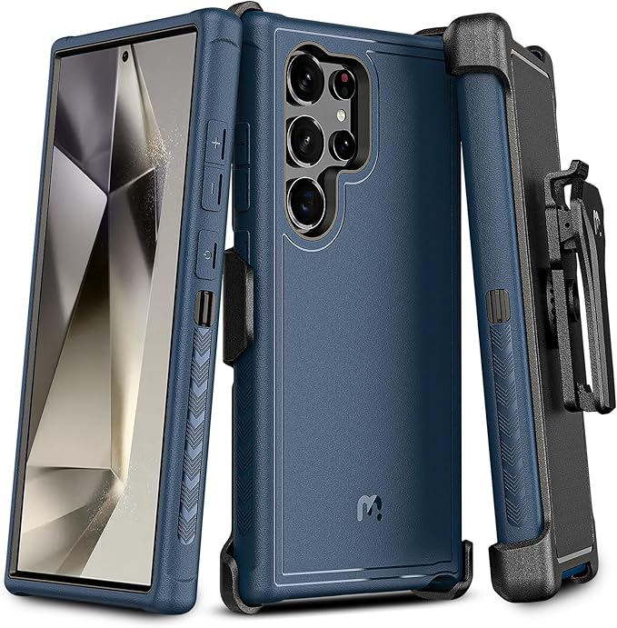 M MYBAT Pro Maverick Series for Samsung Galaxy S24 Ultra Case with Belt Clip Holster, 6.8 inch, Heavy Duty Military Grade Drop Protective Case with 360° Rotating Stand (No Screen Protector) Blue