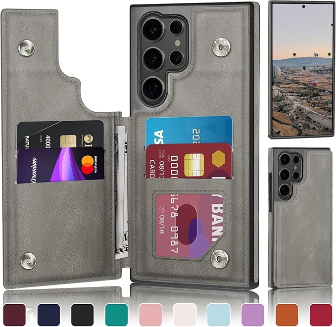 DJDUCK Designed for Samsung Galaxy S25 Ultra Case Wallet with Card Holder, [Magnetic Clasp Cover] [RFID Blocking Leather Protection] Shockproof Women Men Cases for Samsung S25 Ultra Grey