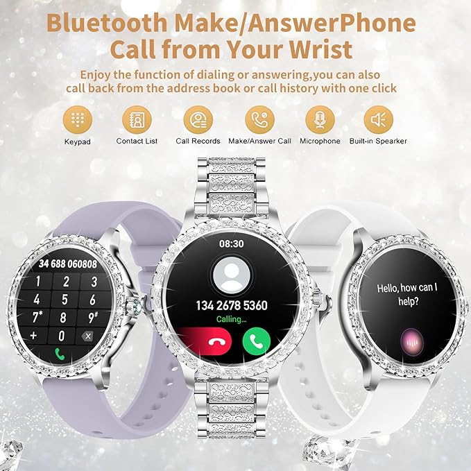 Smart Watch for Women with Diamonds (Answer/Make Call),1.32''Full Screen Smart Watch for Android /iOS,Fitness Tracker with Heart Rate/Blood Oxygen/Sleep Monitor/AI Voice Watches for Women,3 Straps