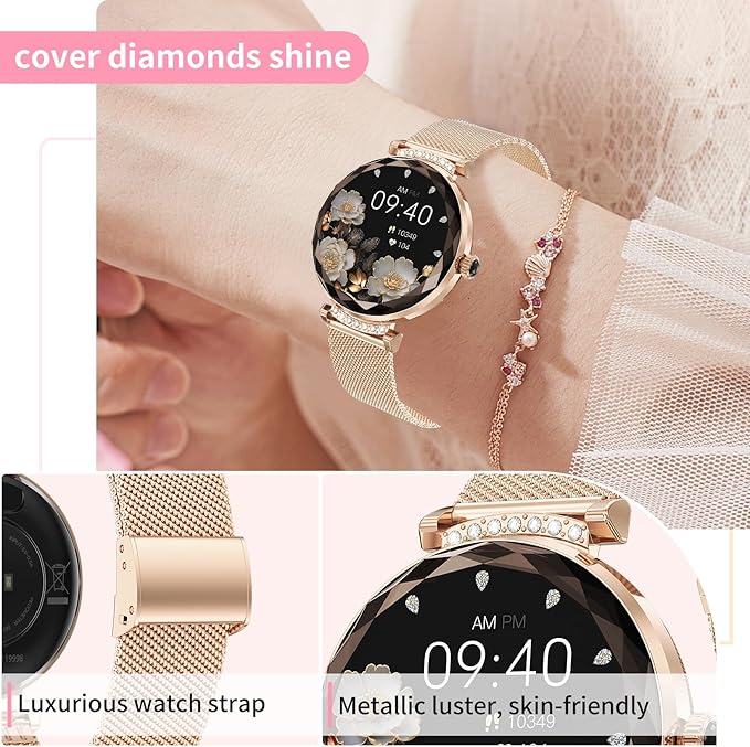 Smart Watches for Women Android/iOS, IP68 Waterproof Fitness Tracker with Bluetooth Calls, Activity Pedometer/Heart Rate/SpO2 Monitor/100+ Sports Model(Gold 2 Straps)