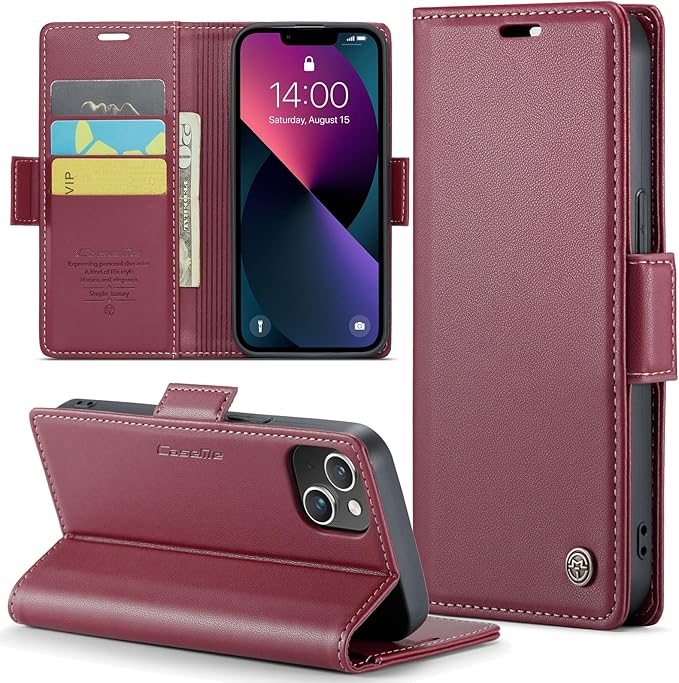 for iPhone 14 Plus Case, Premium PU Leather Wallet Case Flip Cover with [RFID Blocking][Card Holder][Stand Function] Shockproof Protective for iPhone 14 Plus 6.7", Red