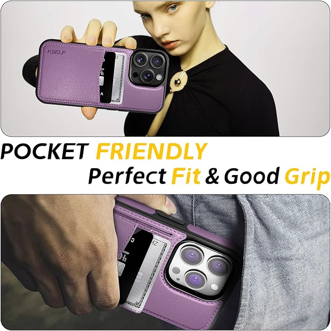 for iPhone 16 Pro Max Leather Wallet Case, Compatible with Magsafe, 2 in 1 Detachable Magnetic Card Holder, RFID Blocking Kickstand Credit Slots Flip Case for Men Women, Purple
