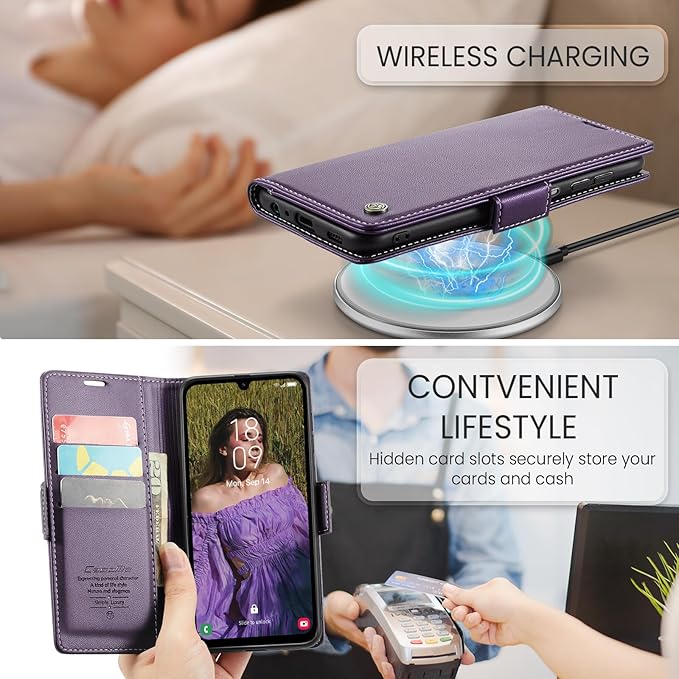 for Samsung Galaxy A15 4G/5G Case, Premium PU Leather Wallet Case Flip Cover with [RFID Blocking][Card Holder][Stand Function] Shockproof Protective for Samsung Galaxy A15, Purple