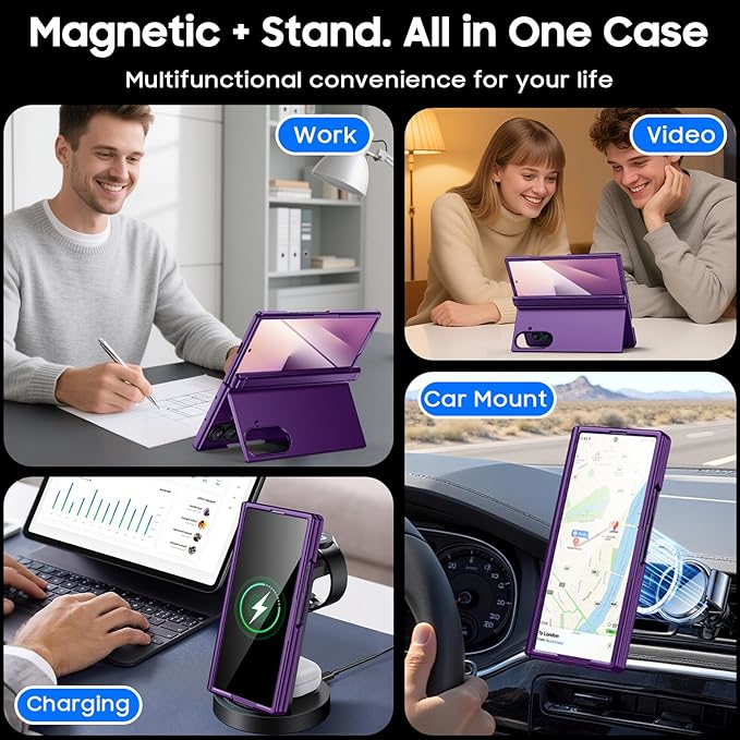 for Samsung Galaxy Z Fold 7 Case Magnetic Power with [Kickstand][Hinge Protection] Full Body Screen Protector Shockproof Phone Case for Galaxy Z Fold 7 Case(Purple)