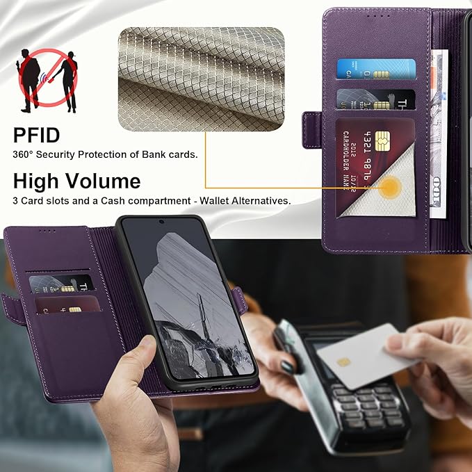 Wallet Flip Case for Google Pixel 8 Pro - [RFID Blocking] Luxury PU Leather Card Holder Magnetic Phone Cover with Kickstand,Shockproof Protective Case,Purple