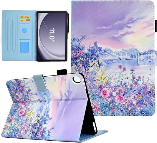 Case for Galaxy Tab A9+/A9 Plus 11 Inch 2023 (SM-X210/X216/X218), Funut PU Leather Folio Cover Multi-Angle Stand with Auto Wake/Sleep Case for Samsung Galaxy Tab A9 Plus/A9+ Tablet, Purple Flower Sea