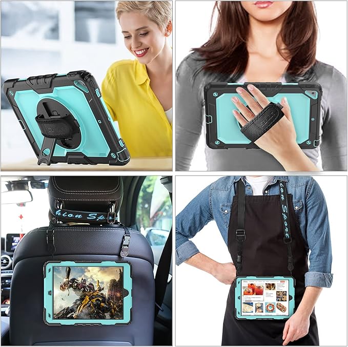 SEYMAC stock Case for iPad Air 3 2019 / Pro 10.5'' with Screen Protector Pen Holder [360° Rotate Hand Strap/Stand], Drop-Proof Case (Brightblue+Black)