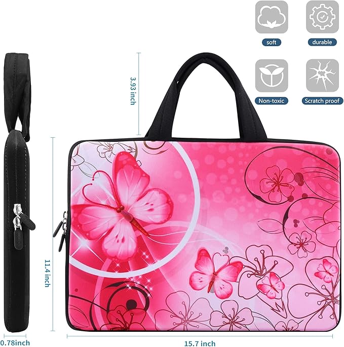 icolor 14 15 15.4 15.6 inch Laptop Handle bag Computer Protect Case Pouch Holder Notebook Sleeve Neoprene Cover Soft Carring Travel Case for Dell Lenovo Toshiba HP Chromebook ASUS Acer Pink ICB-10