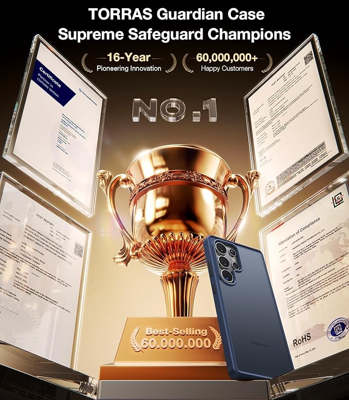 TORRAS Shockproof for Samsung Galaxy S25 Ultra Case, 12FT Military-Grade Protection, Slim Case for Samsung S25 Ultra Case, Matte Translucent Blue, Thin, Guardian Series