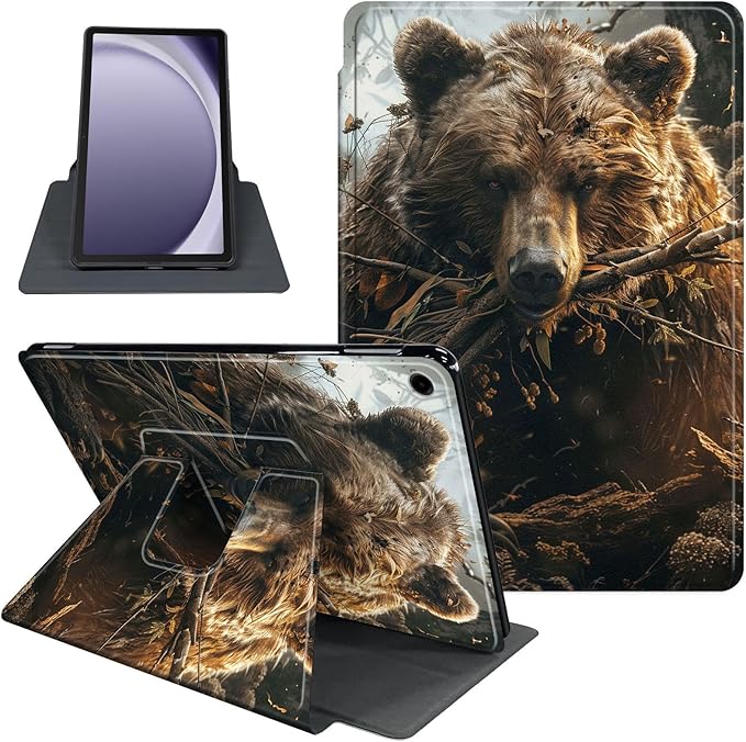 Case for Samsung Galaxy Tab A9 8.7 Inch 2023 Tablet Case, 360 Degree Rotating Folio Stand Smart Cover for Samsung Galaxy Tab A9 Tablet, Auto Sleep/Wake, Brown Bear