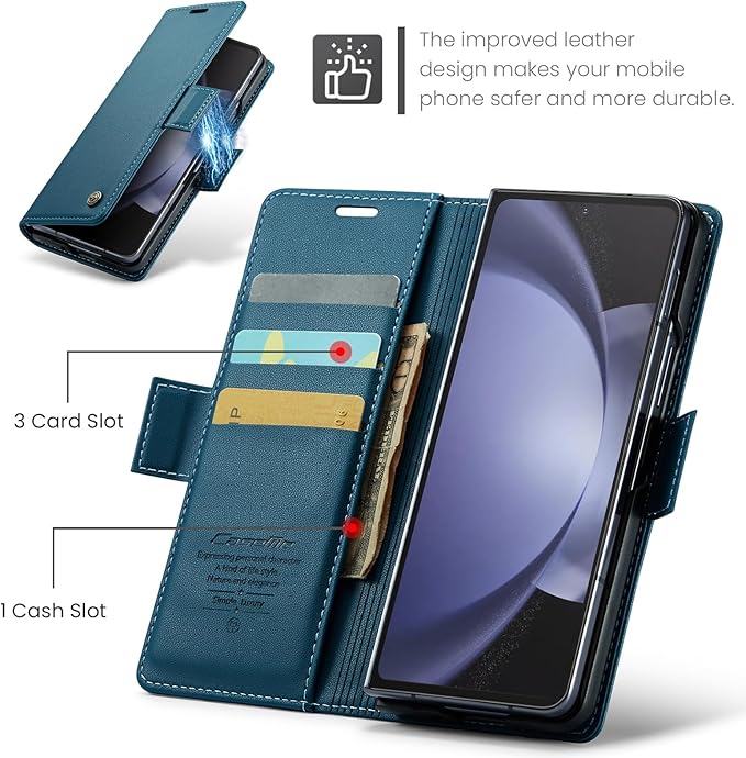 for Samsung Galaxy Z Fold 5 Case, Premium PU Leather Wallet Case Flip Cover with [RFID Blocking][Card Holder][Stand Function] Shockproof Protective for Samsung Galaxy Z Fold 5, Blue