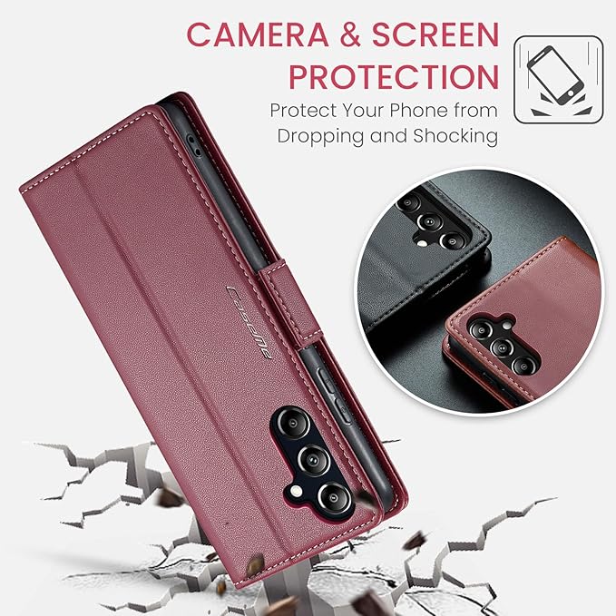 for Samsung Galaxy A16 5G/4G Case, Premium PU Leather Wallet Case Flip Cover with [RFID Blocking][Card Holder][Stand Function] Shockproof Protective for Samsung Galaxy A16, Red