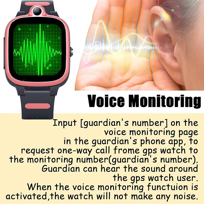 TEZILON Kids 4G GPS Smart Watch Worldwide Real-Time Tracking Phone Video Call Text Waterproof SOS Emergency Alarm Voice Message Camera Geo-Fence Pedometer Anti-Lost GPS Tracker 3-15 Girls Present