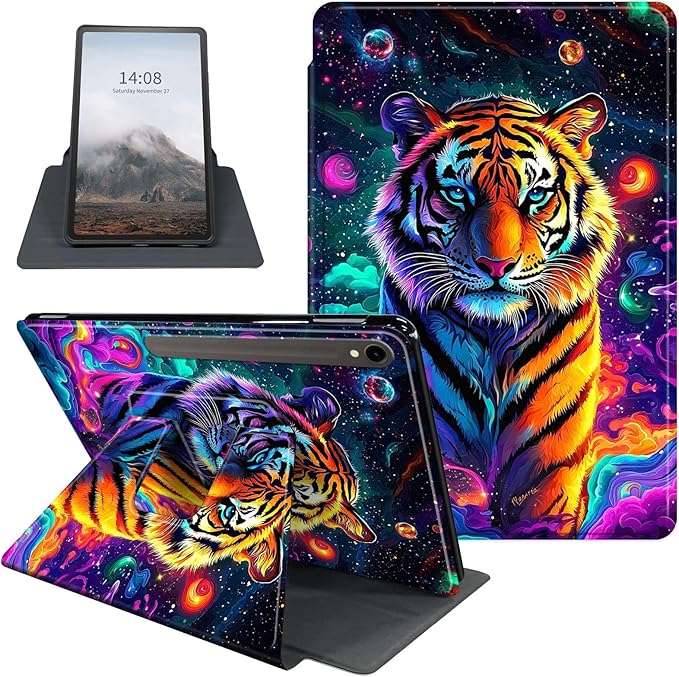 Case for Samsung Galaxy Tab S10 FE / S9 FE 5G 10.9 inch & Tab S9 11 inch, PU Leather 360° Rotating Stand Cover, Auto Sleep/Wake, Folio Smart Protective Cover, Vibrant Tiger