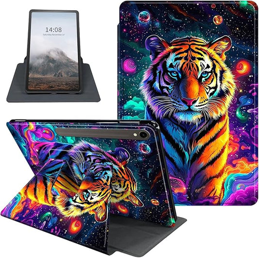 Case for Samsung Galaxy Tab S10 FE / S9 FE 5G 10.9 inch & Tab S9 11 inch, PU Leather 360° Rotating Stand Cover, Auto Sleep/Wake, Folio Smart Protective Cover, Vibrant Tiger