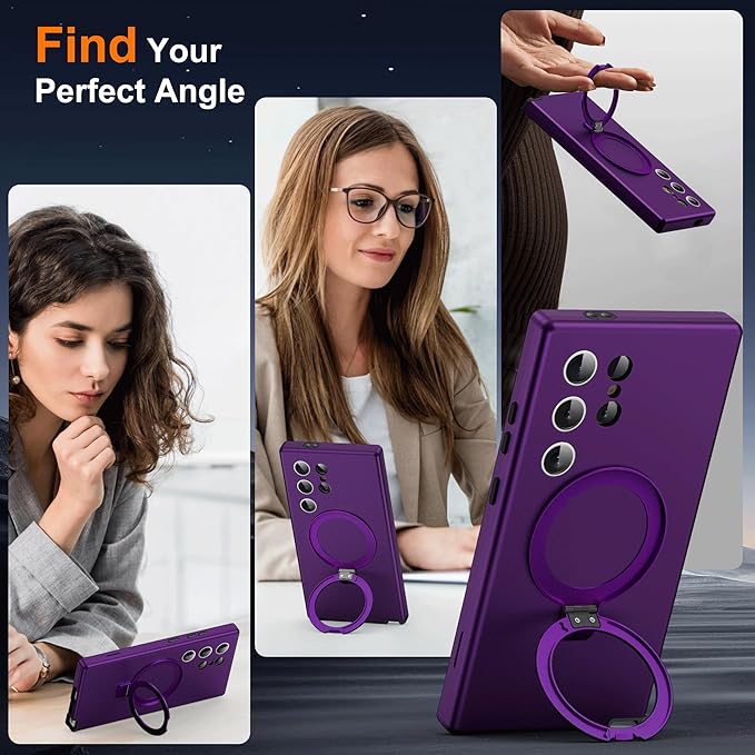Designed for Samsung Galaxy S24 Ultra Case with Magnetic Ring Stand [Compatible with Mag-Safe][Military Grade Drop Protection][Build in Kickstand] S24 Ultra Phone Case 6.8",Purple