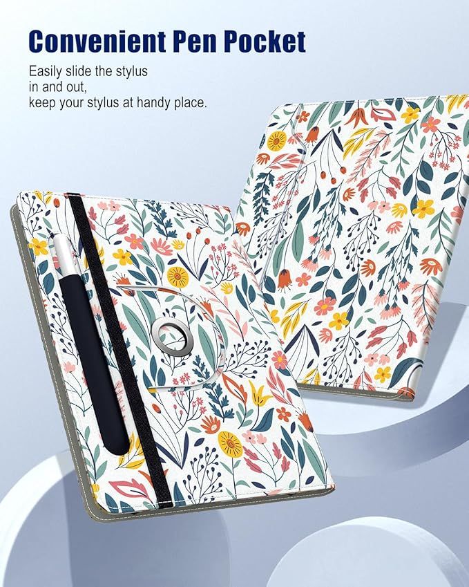 TiMOVO Universal Case for 9-11 Inch Tablet, 360 Degree Rotating Stand Protective Cover with Pen Pocket for 9 10 10.1 Inch Android Touchscreen Tablet, Flowers