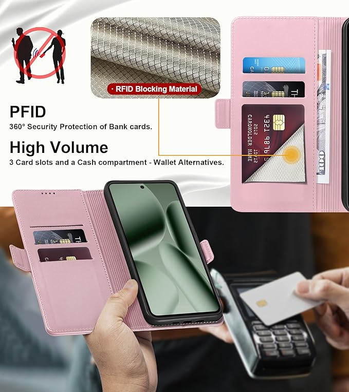 Wallet Flip Case for Google Pixel 10 Pro XL 5G - [RFID Blocking] Luxury PU Leather Card Holder Magnetic Phone Cover with Kickstand,Shockproof Protective Case,Pink