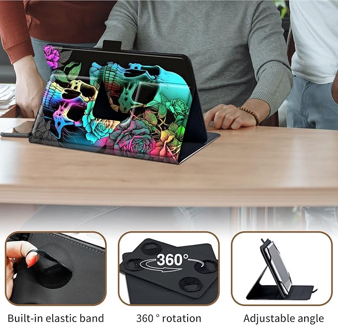 Case for Lenovo Tab P11 Pro Gen 2 11.2" 2022,Mxfdegf 360 Degree Rotating Stand and Magnetic Closure Case for 11.2 inch Lenovo Tab P11 Pro 2nd Generation,Colorful Rose Flower Skull