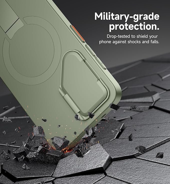 SURITCH for Samsung Galaxy S25 Phone Case, Magnetic Shockproof Bumper Case Slim Protective Cover with Camera Cover & Adjustable Metal Kickstand for Galaxy S25 (2025)-Sage Green