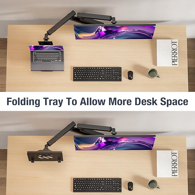 AVLT Dual 17”-38" Monitor Arm Desk Mount with 17" Laptop Tray and USB-C Docking Station, HDMI 4K60Hz, USB-A 5Gbps, Ethernet, 100W PD, Fits Two Flat/Curved Monitor - Black