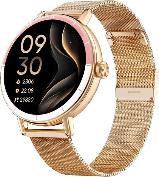Smart Watch for Women with Two Bands, Fitness Tracker Watch, Heart Rate Monitor, Step Counter, Android & iOS Phones Compatible, Answer/Make Calls, HD Touchscreen, IP68 Waterproof, Rose Gold