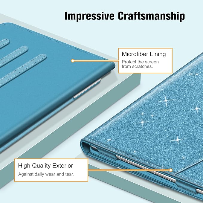 Fintie Case for iPad 9th / 8th / 7th Generation (2021/2020/2019) 10.2 Inch - [Corner Protection] Multi-Angle Viewing Stand Cover with Pocket & Pencil Holder, Auto Sleep Wake, Glittering Blue