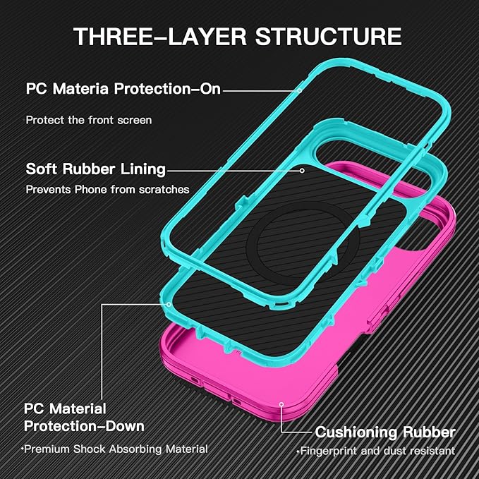 for iPhone Air Case/iPhone 17 Air Case [Compatible with MagSafe] Shockproof 3-Layer Full Body Protection [Without Screen Protector] Rugged Heavy Duty Cover for Apple iPhone Air,Rose Red/Green