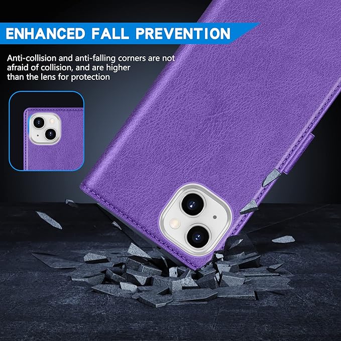 ZZXX for iPhone 15 Wallet Case with [RFID Blocking] Card Slot Kickstand Magnetic Closure Leather Flip Fold Protective Phone Case for iPhone 15 Case Wallet(Purple-6.1 inch)